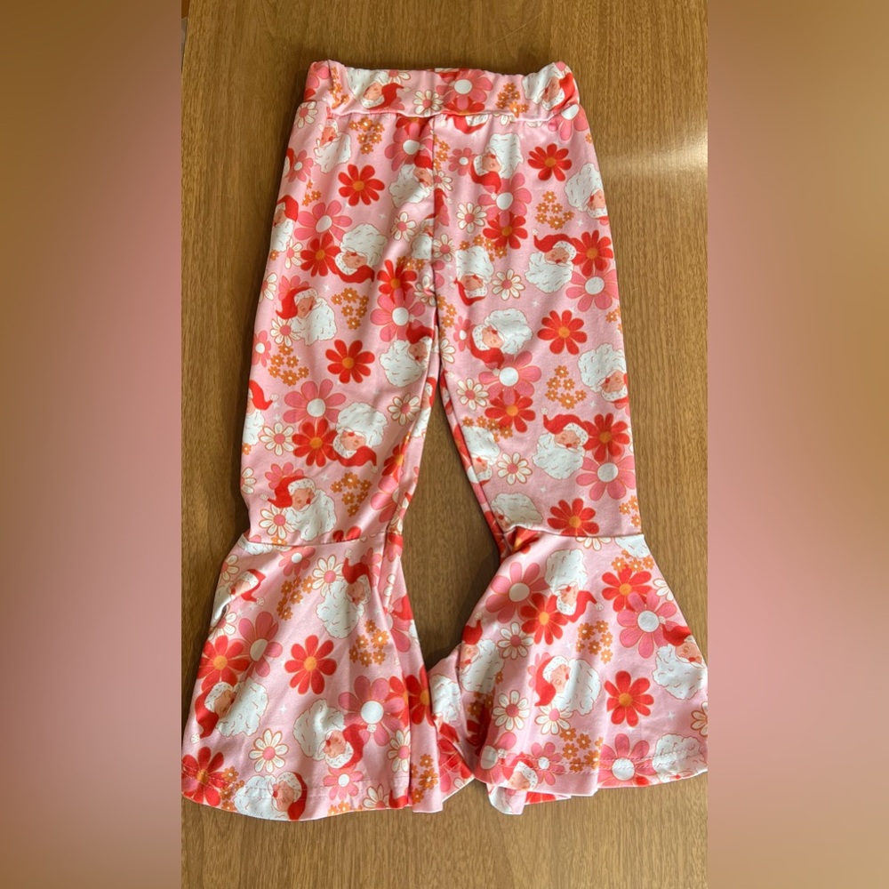 Floral Santa Bell Bottom Pants